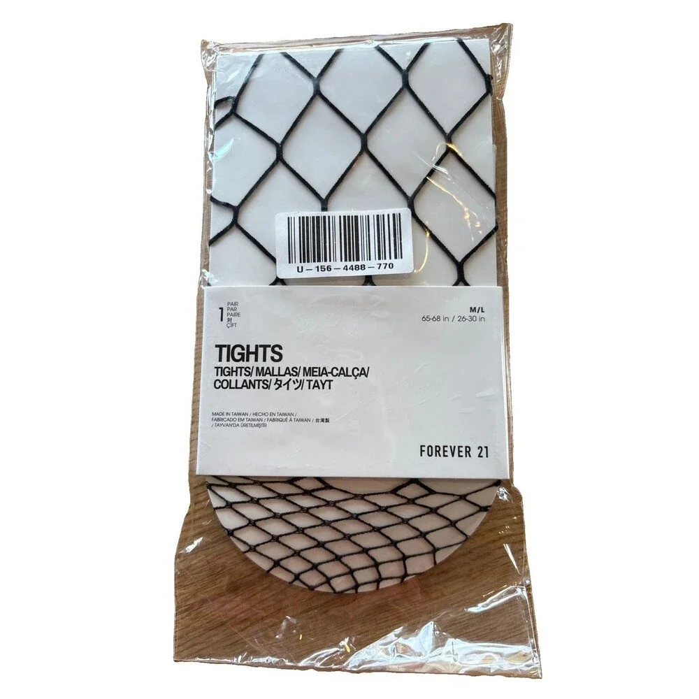 NEW Fishnet Tights BLACK Med / LG (26” - 30”) NIP 92% Nylon 8% Spandex Sexy Goth